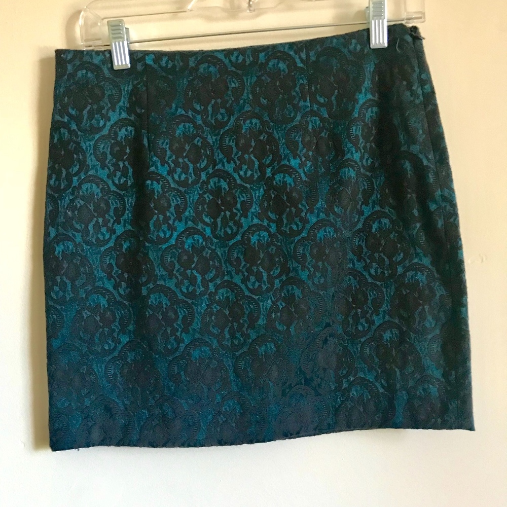 Forever 21 Black and Teal Mini Pencil Skirt